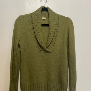 J. Crew Dolce Shawl collar wool blend green sweater with shawl collar.